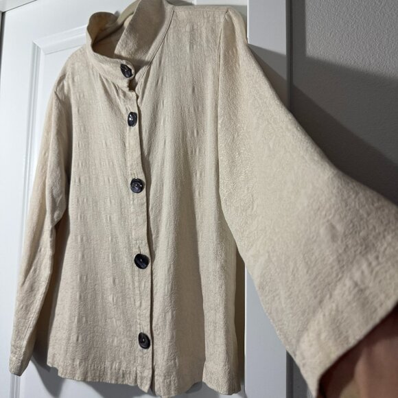 Habitat Women's Tencel Cotton Mother of Pearl Button Ivory Top Jacket Artsy Med - Picture 16 of 16